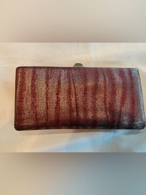 Lodis Large Framed Clutch Metallic Dot-Pattern Burgundy Wallet